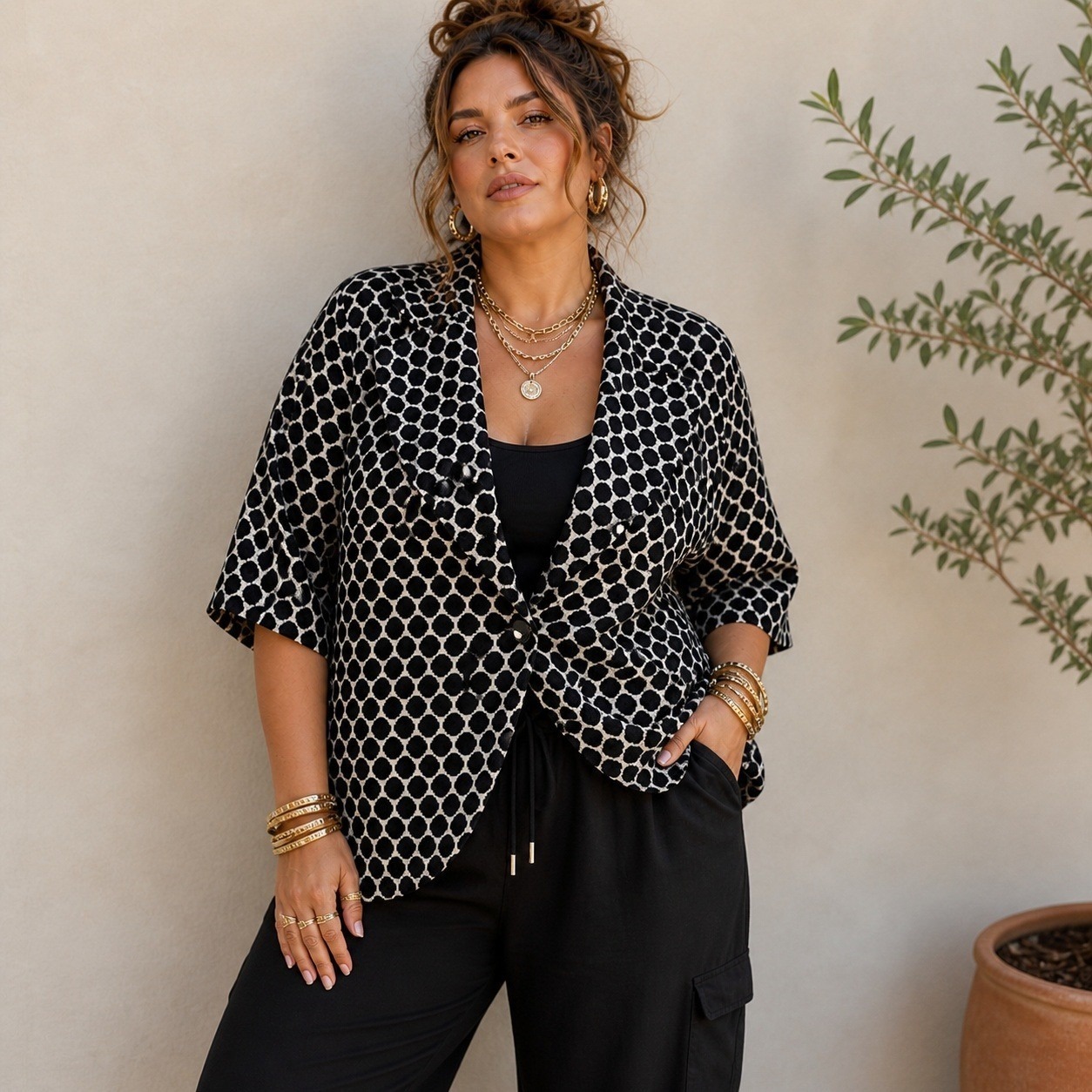 Dm Graphic Polka Dot Jacket Mod Art Cropped Boxy Funky Statement Blazer L